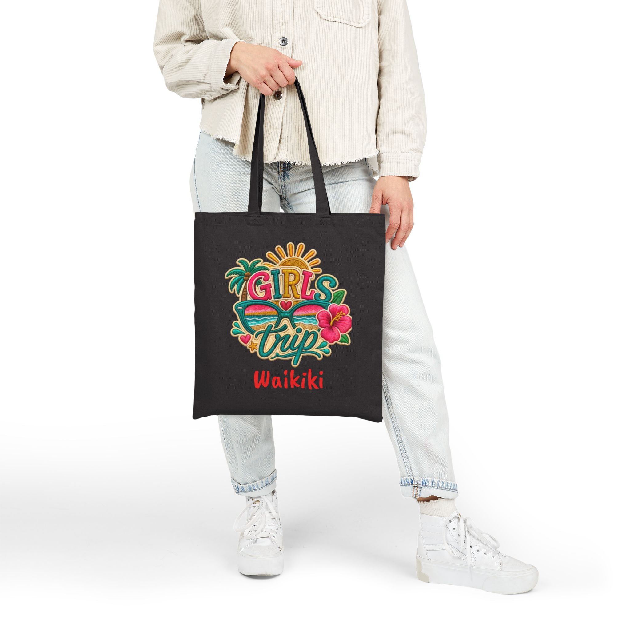 Girls Trip Waikiki Hawaii Cotton Canvas Tote Bag, Colorful Vibrant Free Shipping