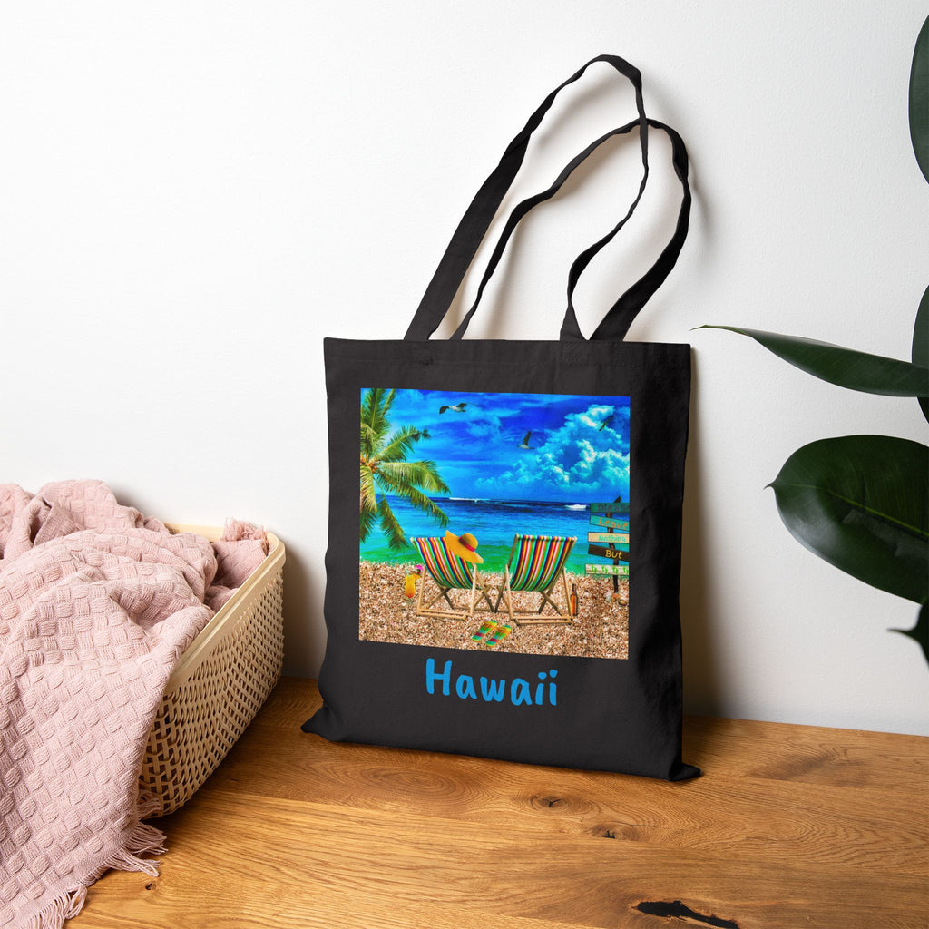 Hawaii Cotton Canvas Tote Bag, Colorful Hawaii Beach Bag, Free Shipping
