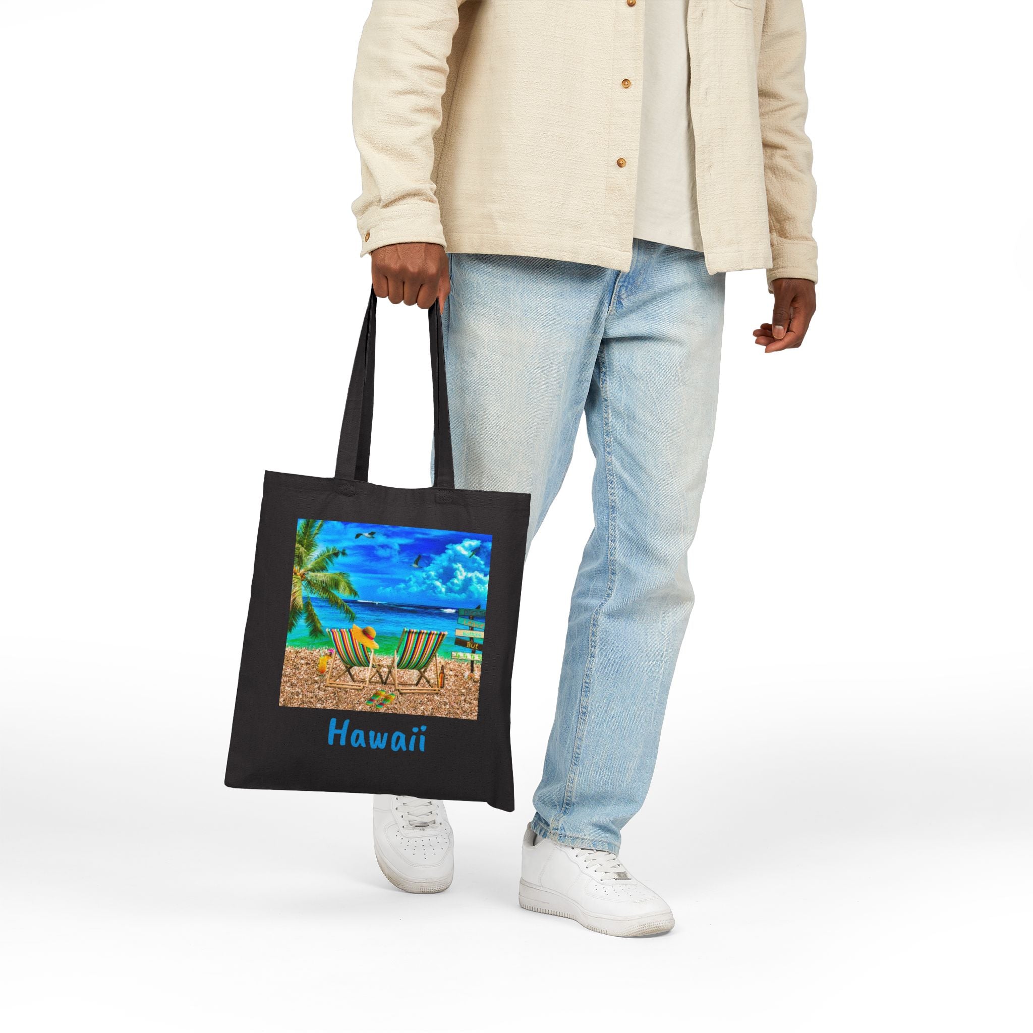 Hawaii Cotton Canvas Tote Bag, Colorful Hawaii Beach Bag, Free Shipping