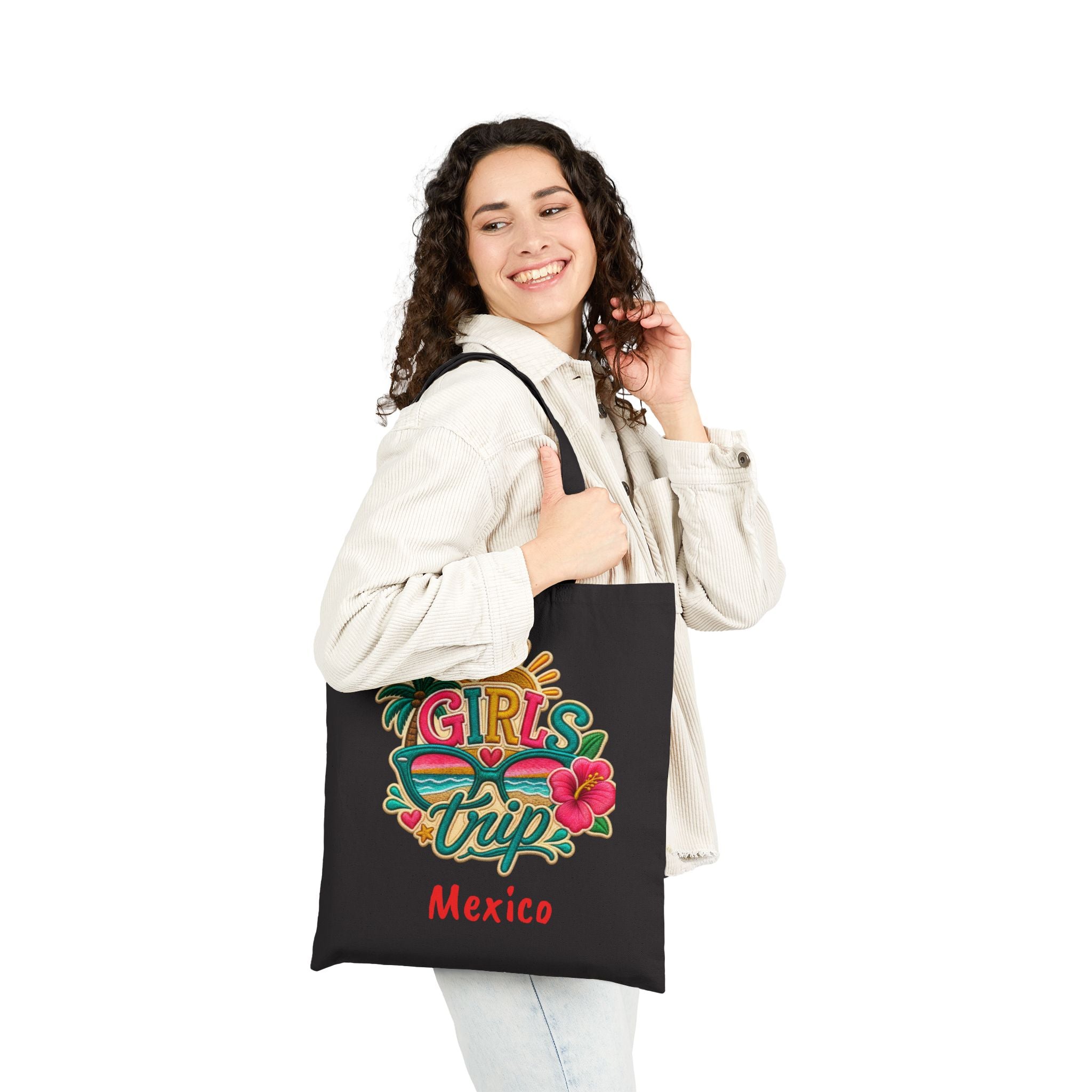 Girls Trip Mexico Cotton Canvas Tote Bag, Colorful Getaway Bag.