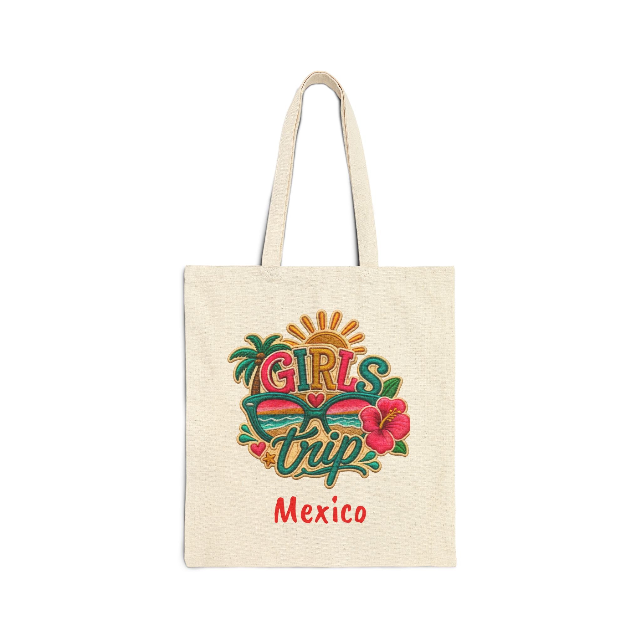 Girls Trip Mexico Cotton Canvas Tote Bag, Colorful Getaway Bag.