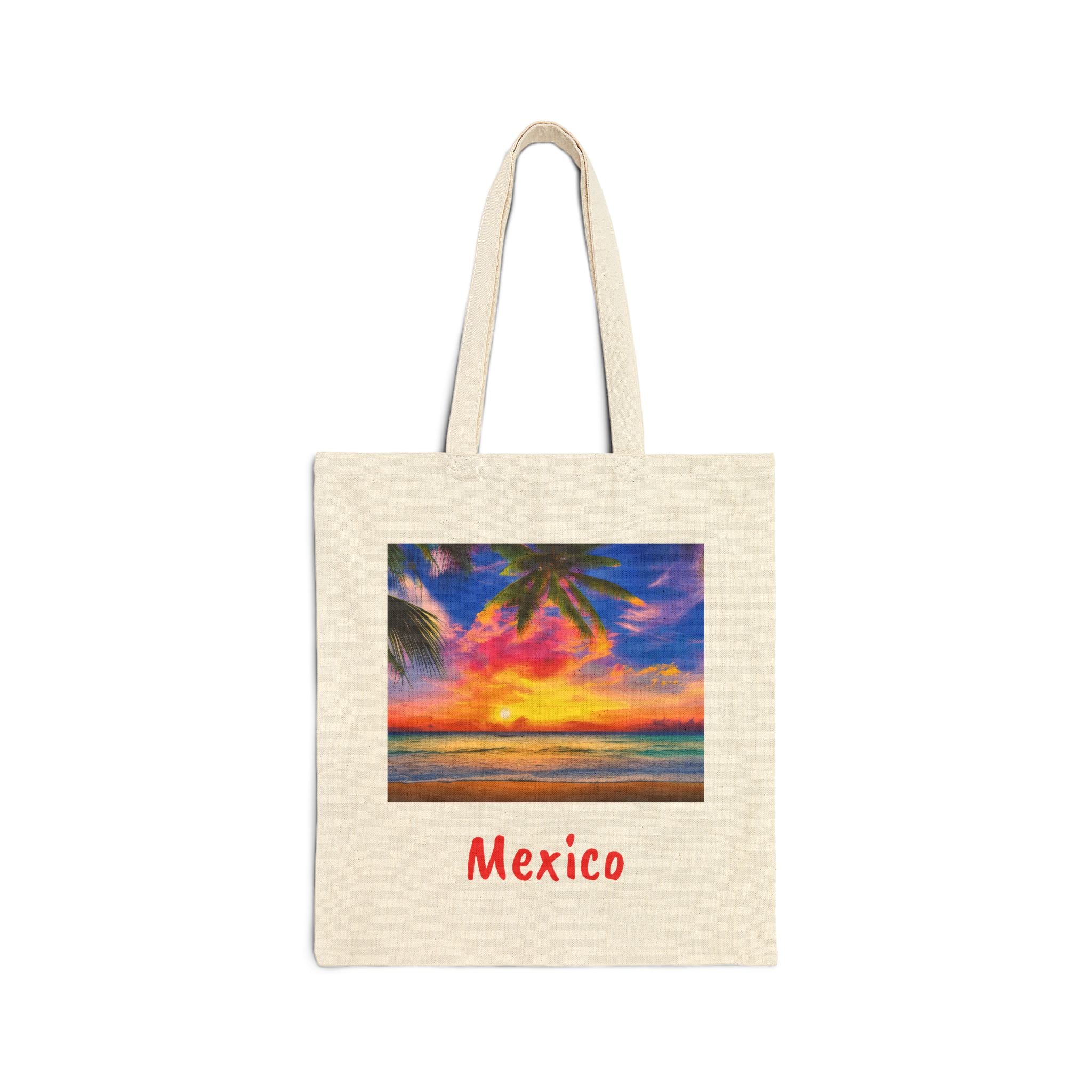 Mexico Cotton Canvas Tote Bag, Colorful Vibrant. Free Shipping