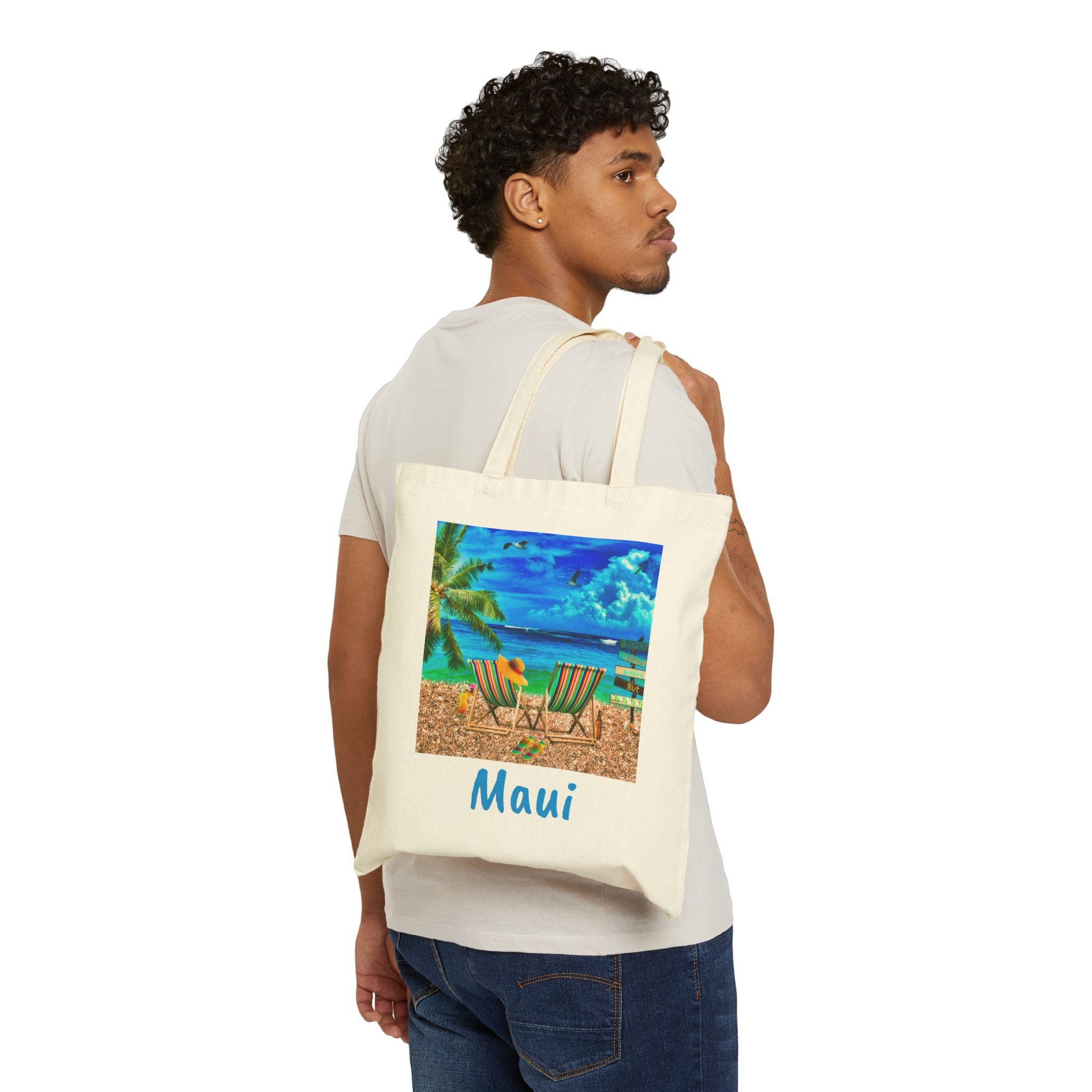 Maui Cotton Canvas Tote Bag, Colorful Maui Beach Bag,, Free Shipping