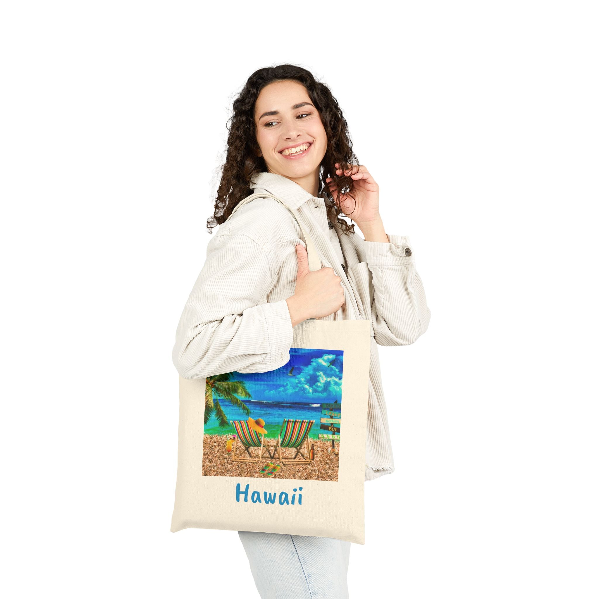 Hawaii Cotton Canvas Tote Bag, Colorful Hawaii Beach Bag, Free Shipping