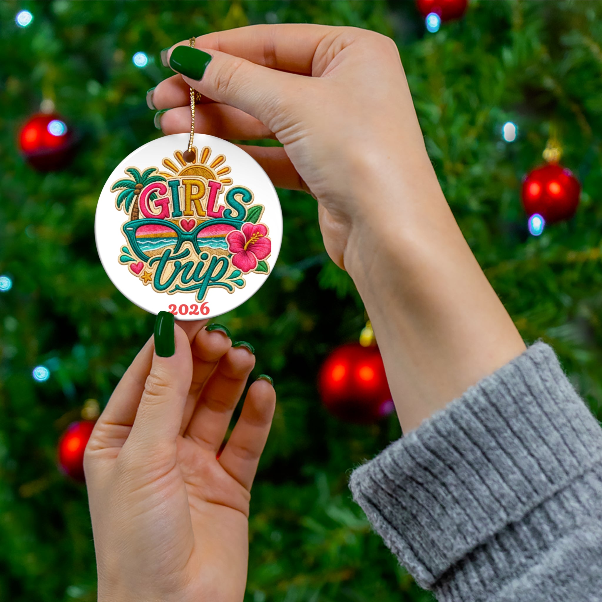 Girls Trip Christmas Ornament, Vibrant Holiday Memory, Girls Getaway Memento, Free Shipping