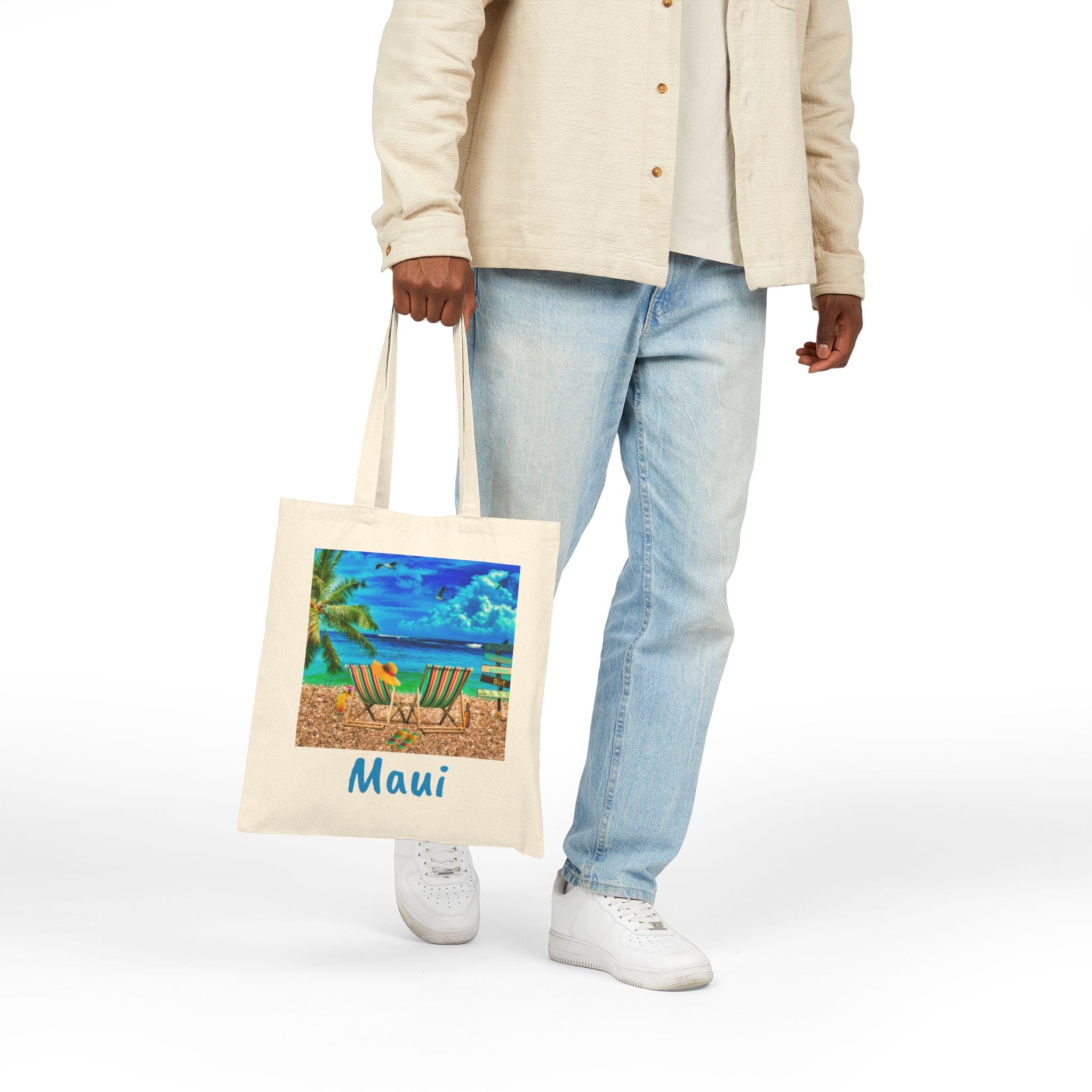 Maui Cotton Canvas Tote Bag, Colorful Maui Beach Bag,, Free Shipping