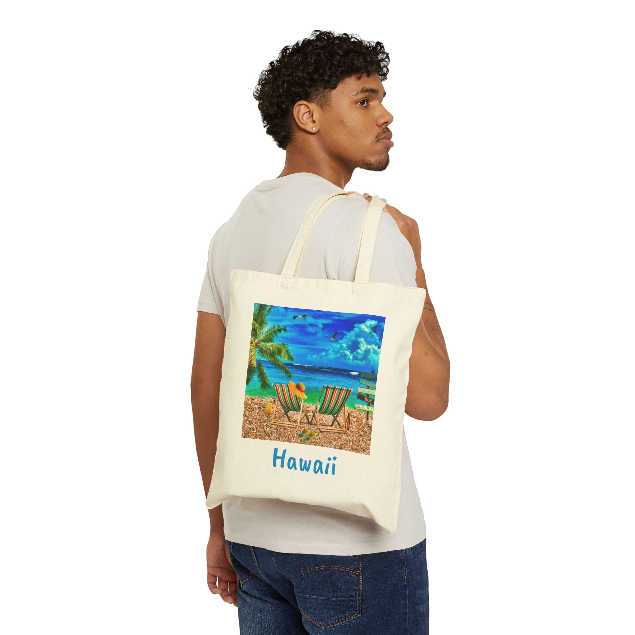 Hawaii Cotton Canvas Tote Bag, Colorful Hawaii Beach Bag, Free Shipping