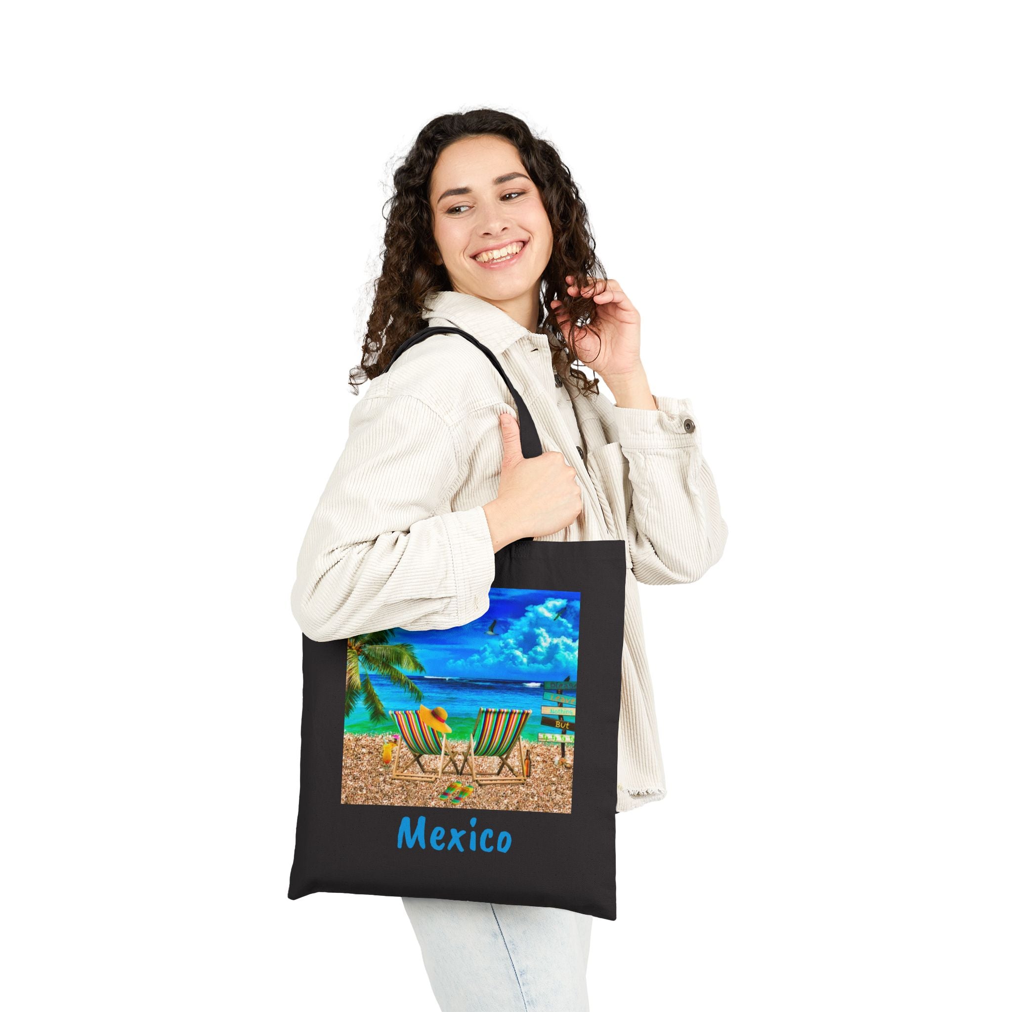 Mexico Cotton Canvas Tote Bag, Colorful Mexico Beach Bag,, Free Shipping
