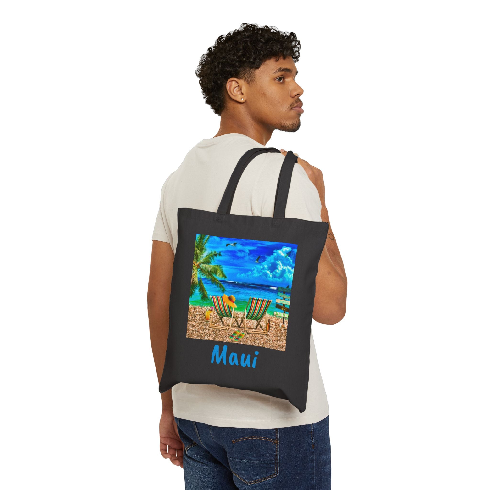 Maui Cotton Canvas Tote Bag, Colorful Maui Beach Bag,, Free Shipping