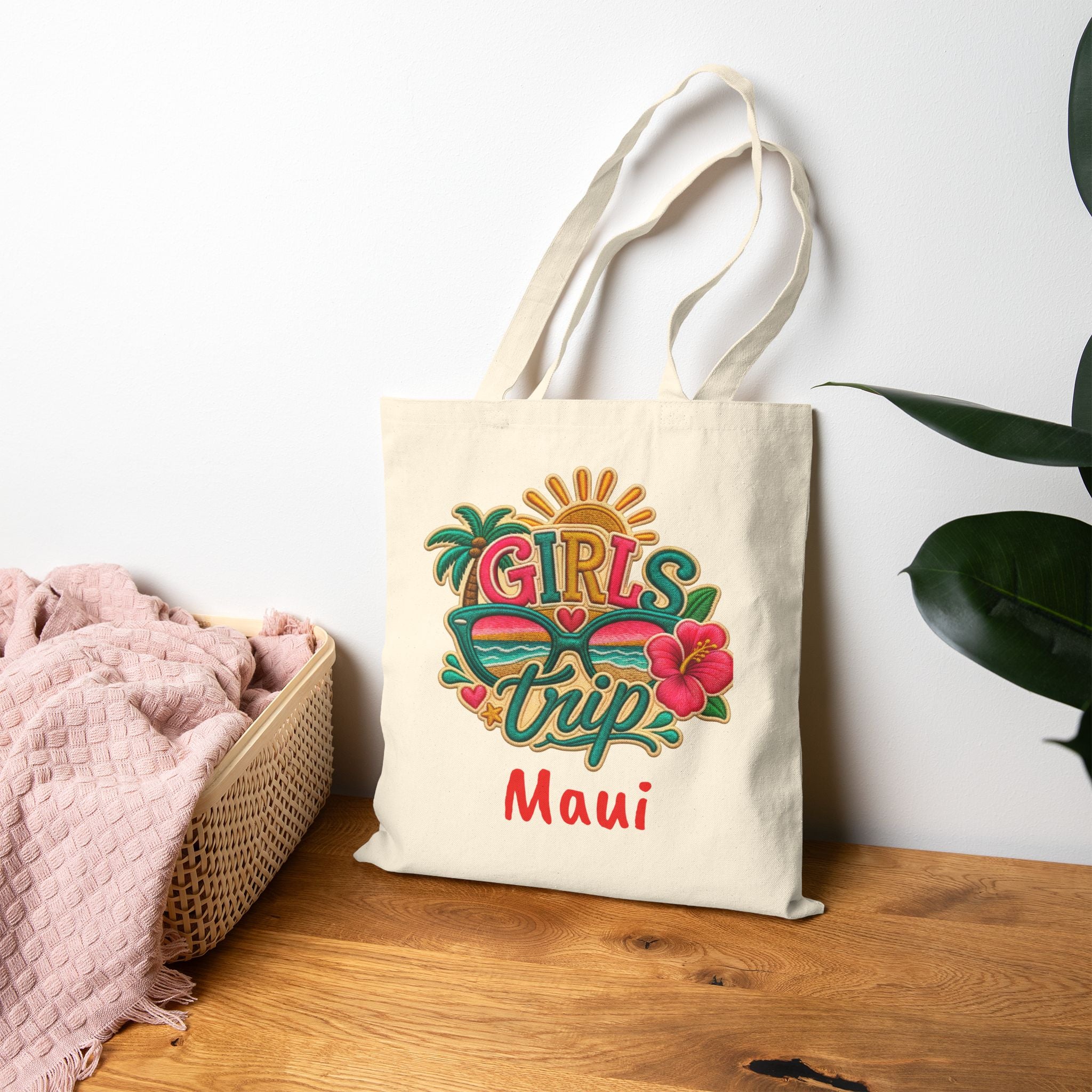 Girls Trip Maui Hawaii Cotton Canvas Tote Bag, Vivid Colors. Free Shipping