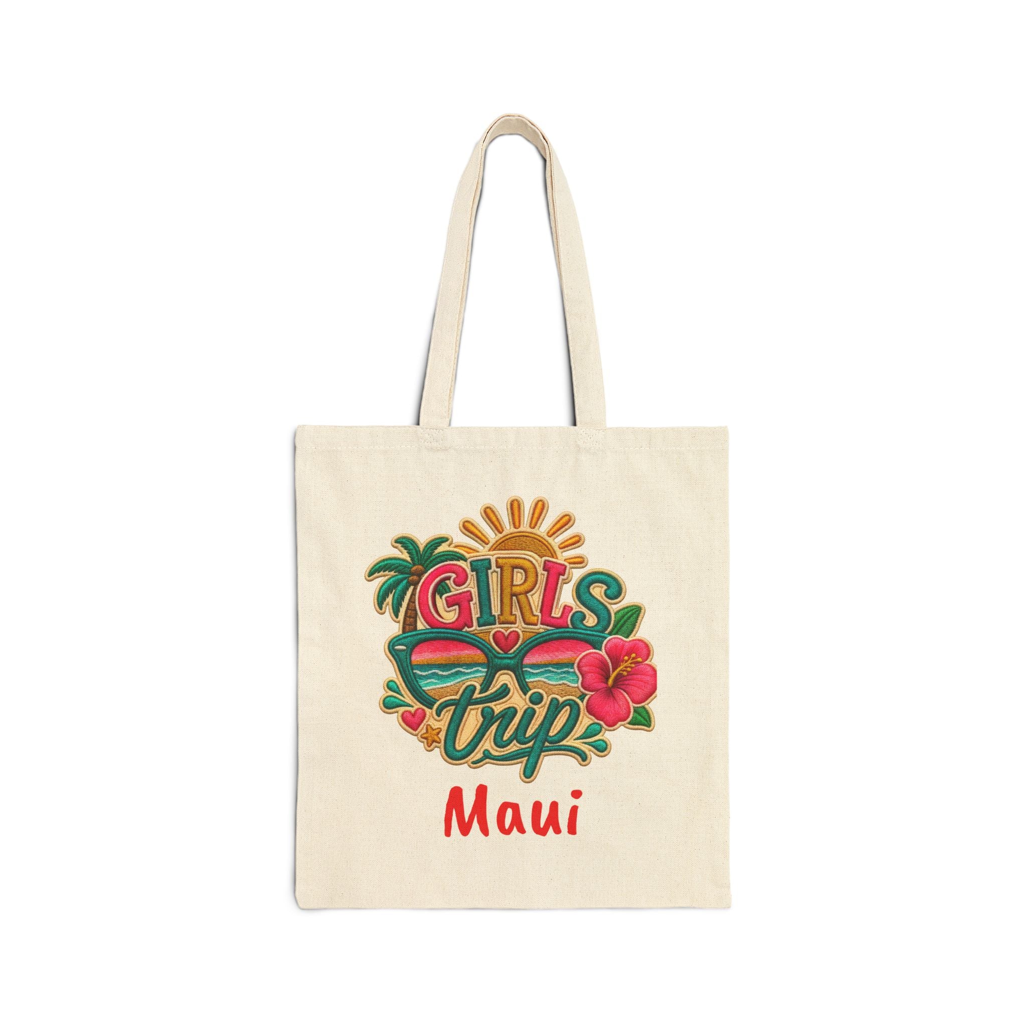 Girls Trip Maui Hawaii Cotton Canvas Tote Bag, Vivid Colors. Free Shipping