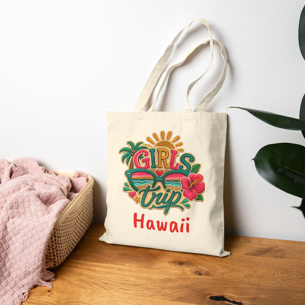 Girls Trip Hawaii Cotton Canvas Tote Bag, Vibrant Colorful Free Shipping