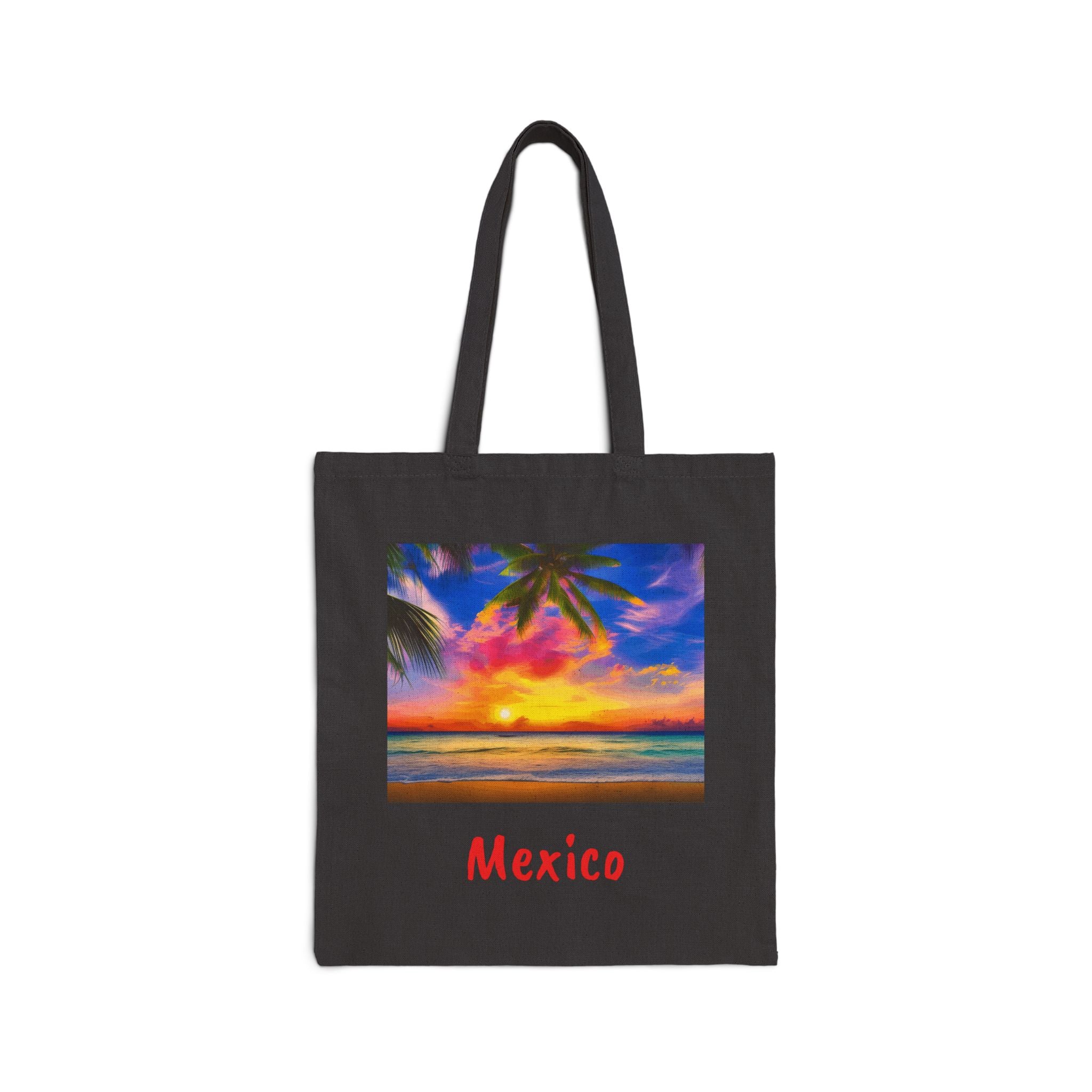 Mexico Cotton Canvas Tote Bag, Colorful Vibrant. Free Shipping