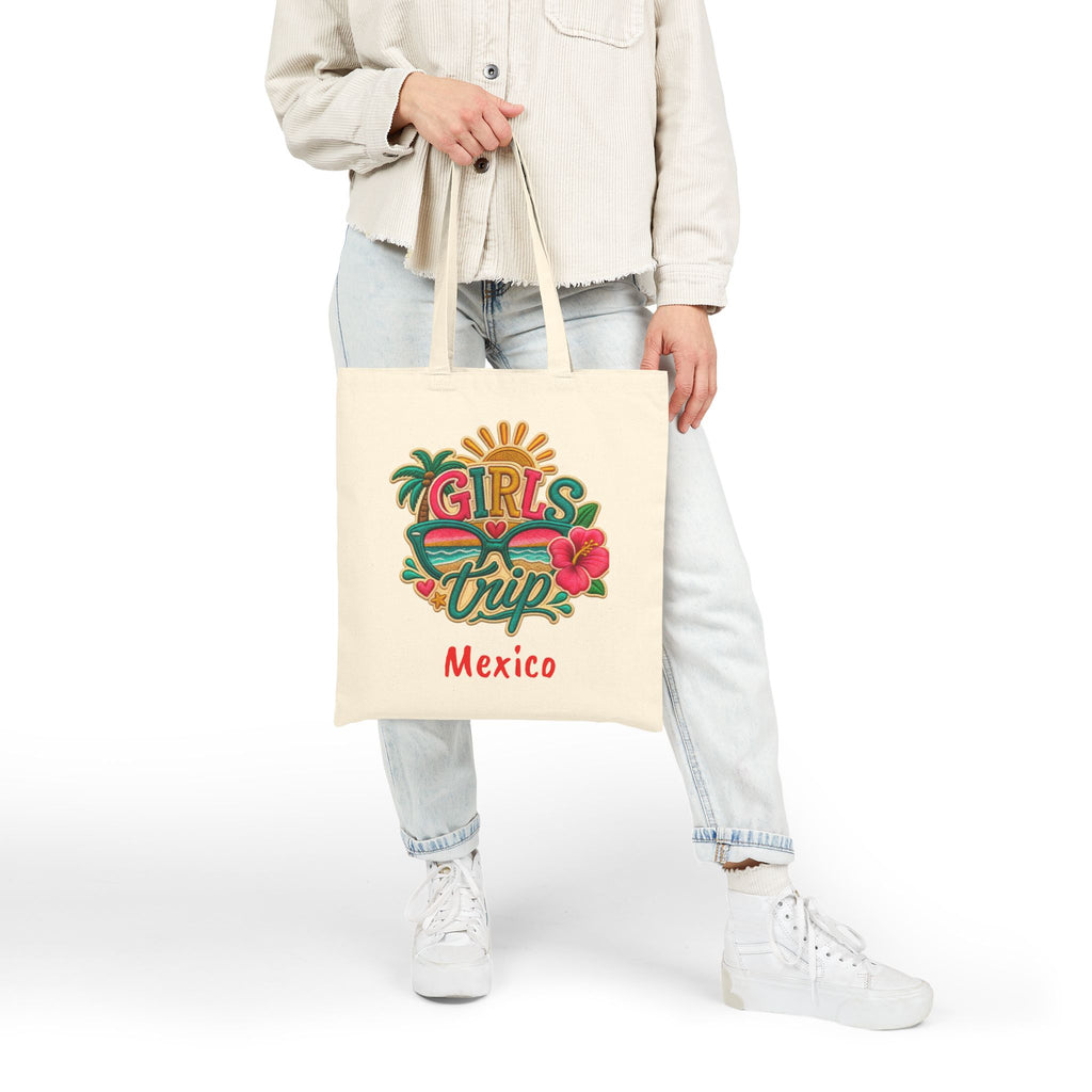 Girls Trip Mexico Cotton Canvas Tote Bag, Colorful Getaway Bag.