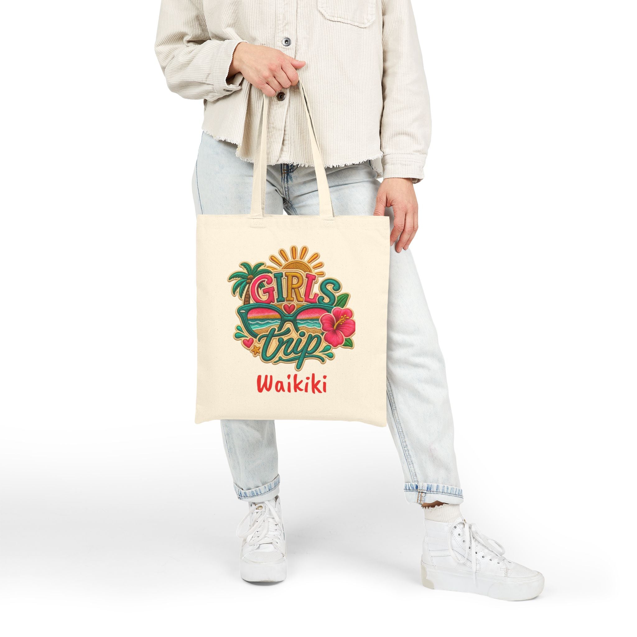 Girls Trip Waikiki Hawaii Cotton Canvas Tote Bag, Colorful Vibrant Free Shipping