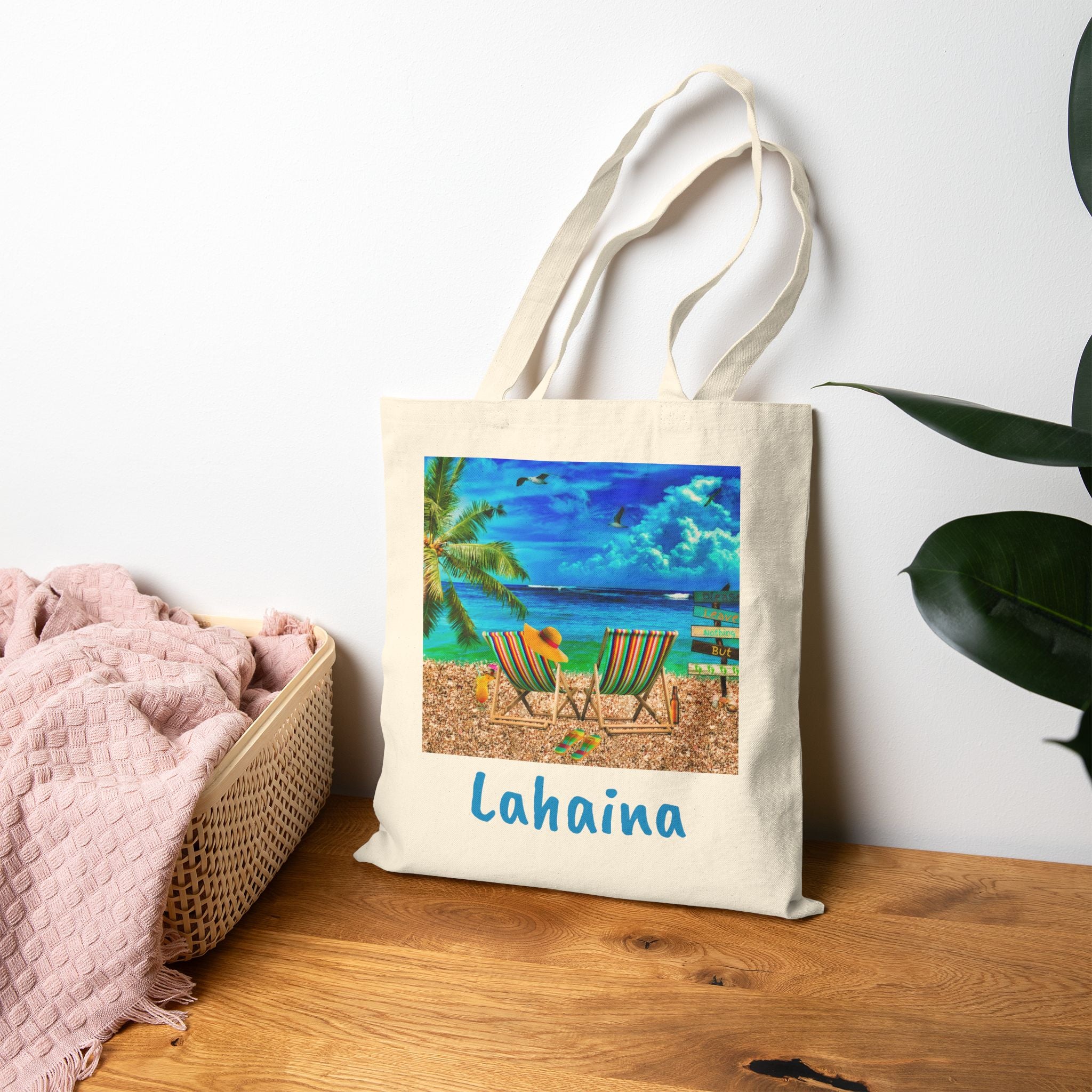 Copy of Napili Maui Canvas Beach Tote Bag, Colorful Beach Bag, Free Shipping