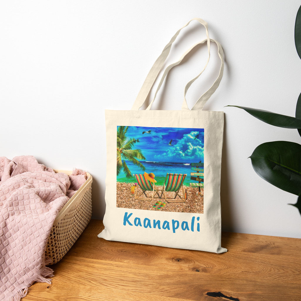 Kaanapali Maui Canvas Beach Tote, Vibrant, Colorful Beach Bag, Free Shipping