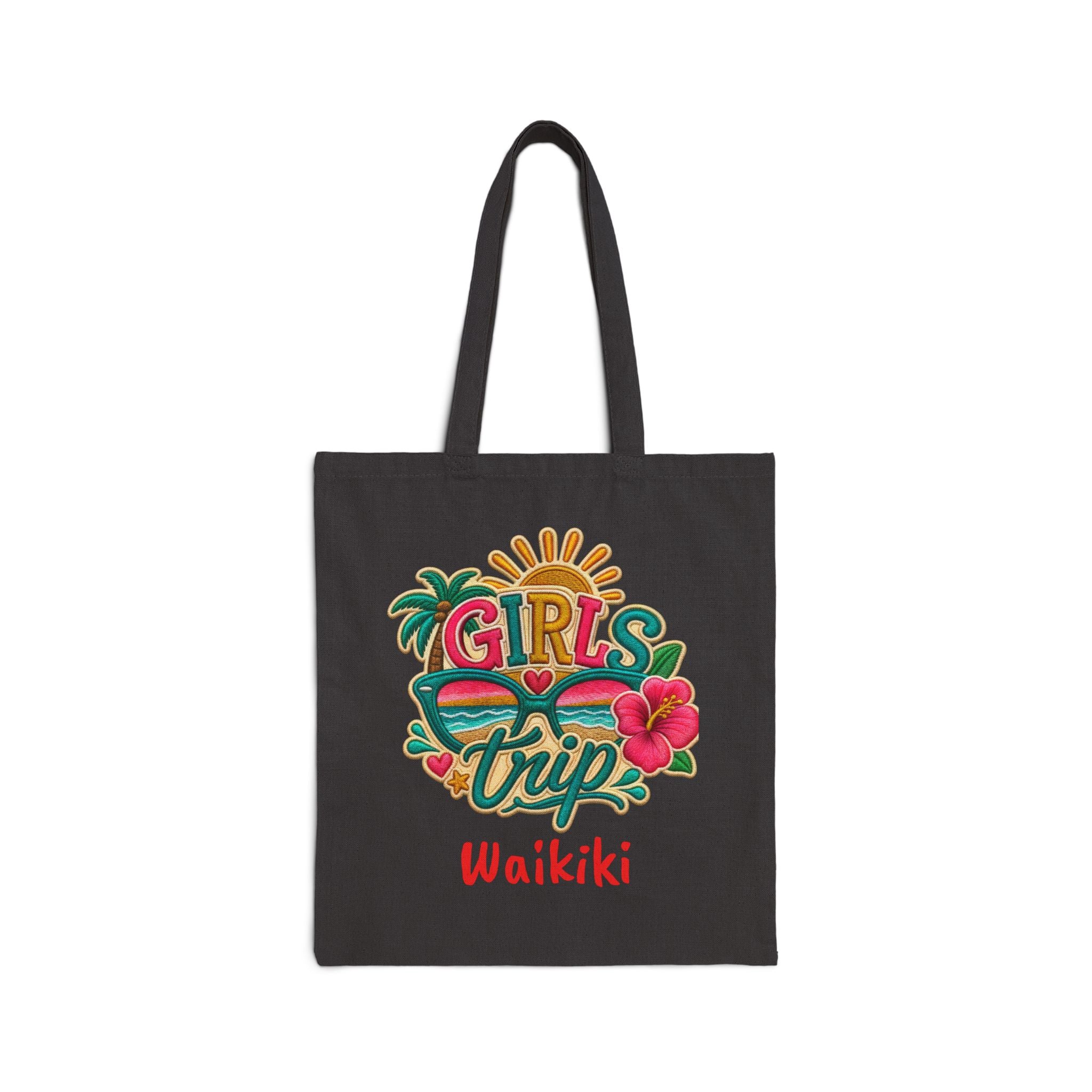 Girls Trip Waikiki Hawaii Cotton Canvas Tote Bag, Colorful Vibrant Free Shipping