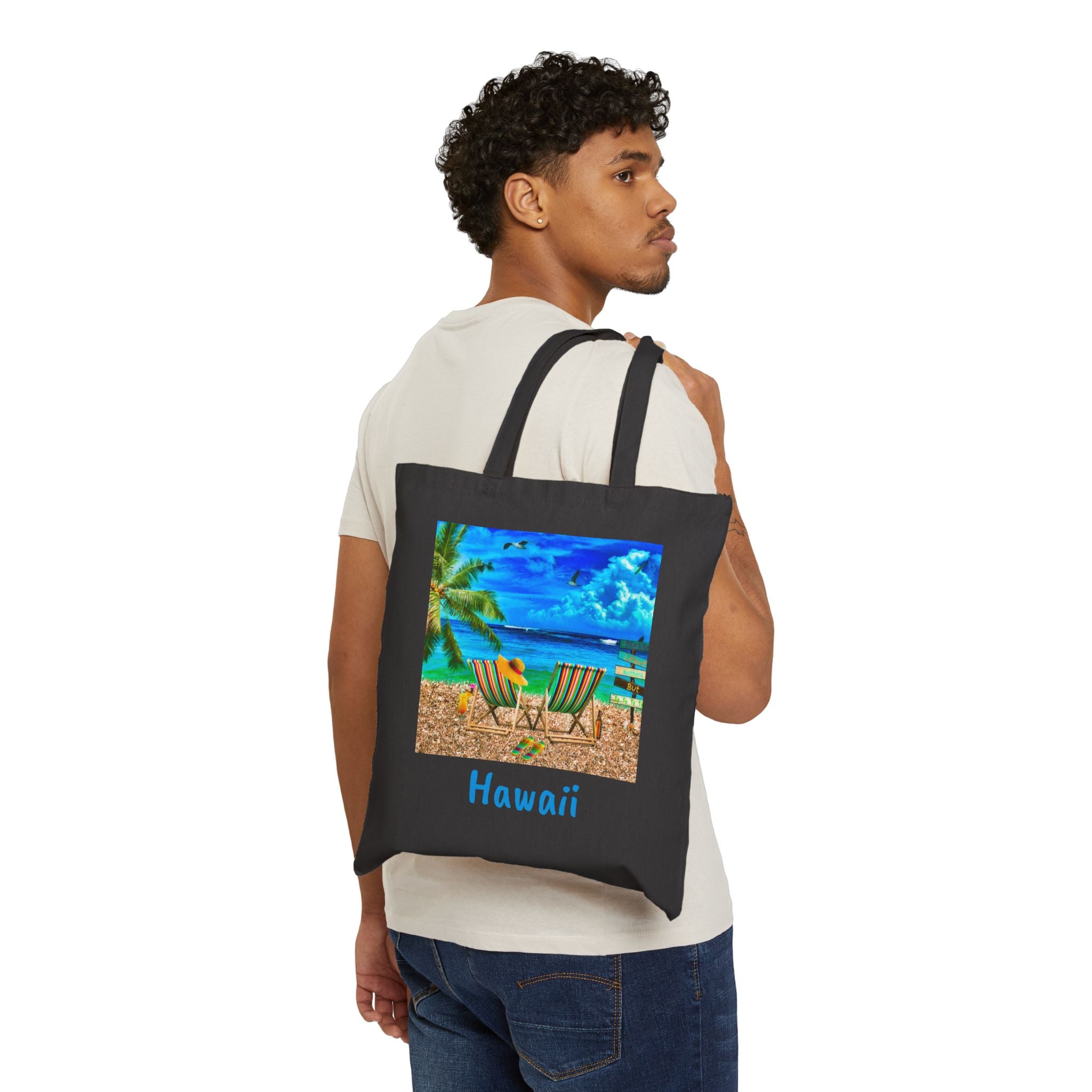 Hawaii Cotton Canvas Tote Bag, Colorful Hawaii Beach Bag, Free Shipping