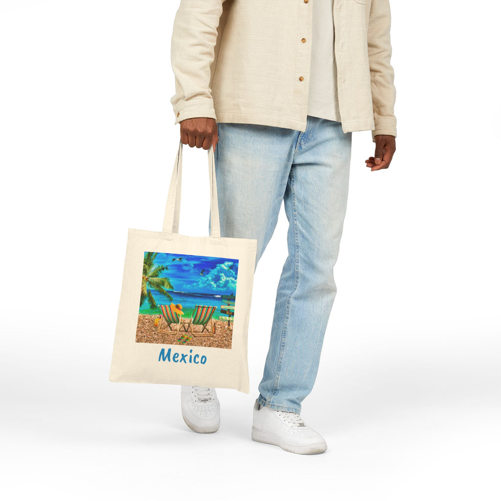 Mexico Cotton Canvas Tote Bag, Colorful Mexico Beach Bag,, Free Shipping